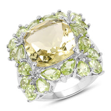 Load image into Gallery viewer, 9.38 Carat Genuine Lemon Quartz & Peridot .925 Sterling Silver Ring