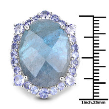 Load image into Gallery viewer, 13.99 Carat Genuine Labradorite and Tanzanite .925 Sterling Silver Ring