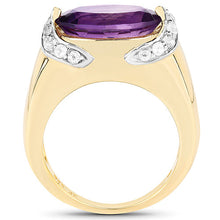 将图片加载到图库查看器,14K Yellow Gold Plated 4.98 Carat Genuine Amethyst and White Topaz .925 Sterling Silver Ring