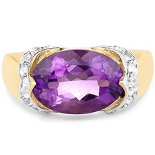 将图片加载到图库查看器,14K Yellow Gold Plated 4.98 Carat Genuine Amethyst and White Topaz .925 Sterling Silver Ring