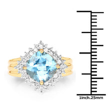 Load image into Gallery viewer, 14K Yellow Gold Plated 4.33 Carat Genuine Swiss Blue Topaz and White Topaz .925 Sterling Silver Ring