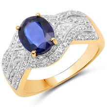 Load image into Gallery viewer, 14K Yellow Gold Plated 2.56 Carat Genuine Kyanite and White Topaz .925 Sterling Silver Ring