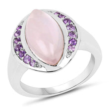 Load image into Gallery viewer, 3.57 Carat Genuine Rose Quartz And Amethyst .925 Sterling Silver Ring