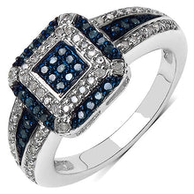 Load image into Gallery viewer, 0.50 Carat Genuine Blue Diamond & White Diamond .925 Sterling Silver Ring