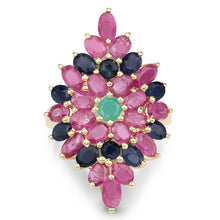 Load image into Gallery viewer, 6.97 Carat Genuine Emerald, Blue Sapphire and Ruby .925 Sterling Silver Ring