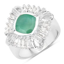 Load image into Gallery viewer, "2.57 Carat Genuine Emerald, White Topaz and White Diamond .925 Sterling Silver Ring