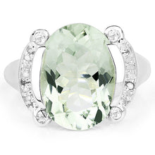 Load image into Gallery viewer, 8.12 Carat Genuine Green Amethyst, White Topaz & White Diamond .925 Sterling Silver Ring