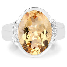 Load image into Gallery viewer, 5.05 Carat Genuine Citrine and White Diamond .925 Sterling Silver Ring