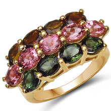 将图片加载到图库查看器,14K Yellow Gold Plated 4.58 Carat Genuine Multi Tourmaline .925 Sterling Silver Ring