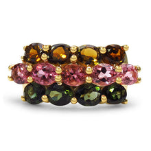 将图片加载到图库查看器,14K Yellow Gold Plated 4.58 Carat Genuine Multi Tourmaline .925 Sterling Silver Ring
