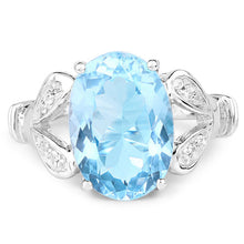 将图片加载到图库查看器,7.29 Carat Genuine Swiss Blue Topaz & White Topaz .925 Sterling Silver Ring