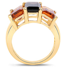 Load image into Gallery viewer, 14K Yellow Gold Plated 8.14 Carat Genuine Smoky Quartz, Citrine and Champagne Quartz .925 Sterling Silver Ring