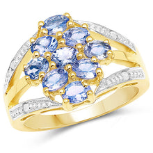 Load image into Gallery viewer, 14K Yellow Gold Plated 1.59 Carat Genuine Tanzanite and White Topaz .925 Sterling Silver Ring