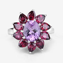 将图片加载到图库查看器,5.65 Carat Genuine Amethyst and Rhodolite .925 Sterling Silver Ring