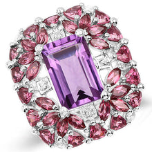 Load image into Gallery viewer, 7.59 Carat Genuine Pink Amethyst, Rhodolite and White Topaz .925 Sterling Silver Ring