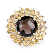 Load image into Gallery viewer, 8.56 Carat Genuine Smoky Quartz & Citrine .925 Sterling Silver Ring