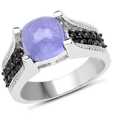 Load image into Gallery viewer, 3.20 Carat Genuine Tanzanite and Black Spinel .925 Sterling Silver Ring