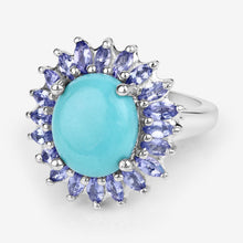 Load image into Gallery viewer, 6.10 Carat Genuine Larimar and Tanzanite .925 Sterling Silver Ring