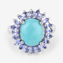 Load image into Gallery viewer, 6.10 Carat Genuine Larimar and Tanzanite .925 Sterling Silver Ring