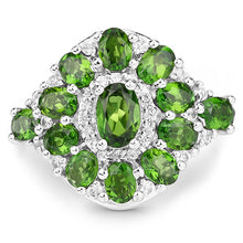 将图片加载到图库查看器,2.77 Carat Genuine Chrome Diopside and White Zircon .925 Sterling Silver Ring