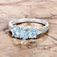 Load image into Gallery viewer, 0.95 Carat Genuine Aquamarine and White Diamond .925 Sterling Silver Ring