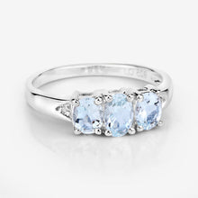 Load image into Gallery viewer, 0.95 Carat Genuine Aquamarine and White Diamond .925 Sterling Silver Ring