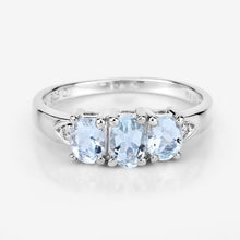 Load image into Gallery viewer, 0.95 Carat Genuine Aquamarine and White Diamond .925 Sterling Silver Ring