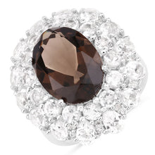 Load image into Gallery viewer, 9.29 Carat Genuine Smoky Quartz and White Topaz .925 Sterling Silver Ring