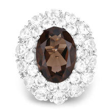 Load image into Gallery viewer, 9.29 Carat Genuine Smoky Quartz and White Topaz .925 Sterling Silver Ring