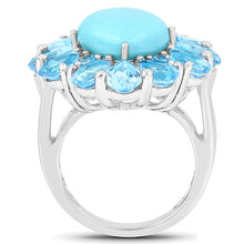 Load image into Gallery viewer, 9.50 Carat Genuine Turquoise and Swiss Blue Topaz .925 Sterling Silver Ring