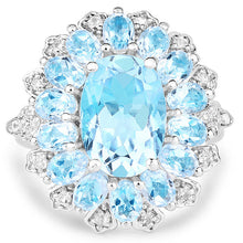 Load image into Gallery viewer, 7.57 Carat Genuine Blue Topaz and White Topaz .925 Sterling Silver Ring