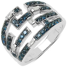 Load image into Gallery viewer, 0.59 Carat Genuine Blue Diamond & White Diamond .925 Sterling Silver Ring