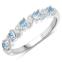 Load image into Gallery viewer, 0.54 Carat Genuine Aquamarine and White Topaz .925 Sterling Silver Ring
