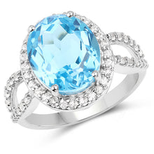 Load image into Gallery viewer, 6.03 Carat Genuine Swiss Blue Topaz & White Topaz .925 Sterling Silver Ring
