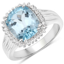 Load image into Gallery viewer, 4.32 Carat Genuine Blue Topaz and White Zircon .925 Sterling Silver Ring