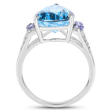 将图片加载到图库查看器,6.86 Carat Genuine Swiss Blue Topaz, Tanzanite & White Topaz .925 Sterling Silver Ring