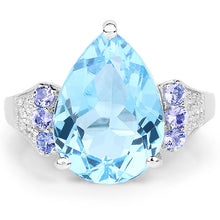 将图片加载到图库查看器,6.86 Carat Genuine Swiss Blue Topaz, Tanzanite & White Topaz .925 Sterling Silver Ring