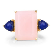 Load image into Gallery viewer, 12.18 Carat Genuine Pink Opal and Lapis .925 Sterling Silver Ring