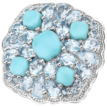 将图片加载到图库查看器,6.18 Carat Genuine Turquoise and Blue Topaz .925 Sterling Silver Ring