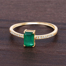 Load image into Gallery viewer, 0.59 Carat Genuine Zambian Emerald and White Diamond 14K Yellow Gold Ring