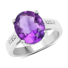 Load image into Gallery viewer, 3.84 Carat Genuine Amethyst and White Topaz .925 Sterling Silver Ring