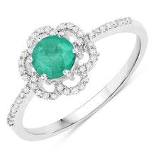 将图片加载到图库查看器,0.55 Carat Genuine Zambian Emerald and White Diamond 14K White Gold Ring