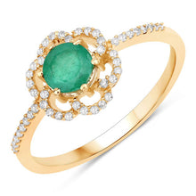 Load image into Gallery viewer, 0.55 Carat Genuine Zambian Emerald and White Diamond 14K Yellow Gold Ring