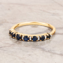 Load image into Gallery viewer, 0.43 Carat Genuine Blue Sapphire and White Diamond 14K Yellow Gold Ring