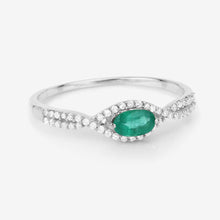 Load image into Gallery viewer, 0.32 Carat Genuine Zambian Emerald and White Diamond 14K White Gold Ring