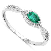 Load image into Gallery viewer, 0.32 Carat Genuine Zambian Emerald and White Diamond 14K White Gold Ring