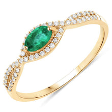 Load image into Gallery viewer, 0.32 Carat Genuine Zambian Emerald and White Diamond 14K Yellow Gold Ring