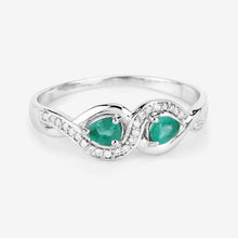 Load image into Gallery viewer, 0.35 Carat Genuine Zambian Emerald and White Diamond 14K White Gold Ring