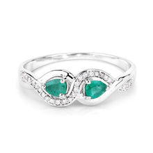 Load image into Gallery viewer, 0.35 Carat Genuine Zambian Emerald and White Diamond 14K White Gold Ring