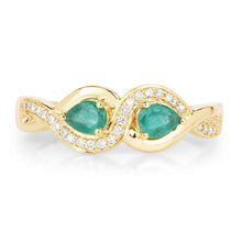 Load image into Gallery viewer, 0.35 Carat Genuine Zambian Emerald and White Diamond 14K Yellow Gold Ring